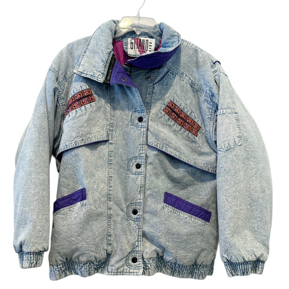 Vintage Retro 80’s Gitano Acid Washed Denim Outerwear Oversized Coat Sz L - Picture 2 of 6